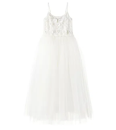 Tutu Du Monde Kids' White Lotus Sequined Tulle Dress In Weiss