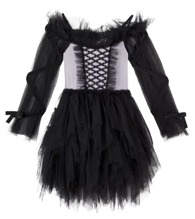Tutu Du Monde Kids' Witching Hour Velvet-trimmed Tulle Dress In Black
