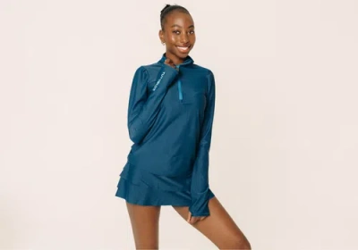 Tutublue Zip-front Rash Guard Swim Top In Blue