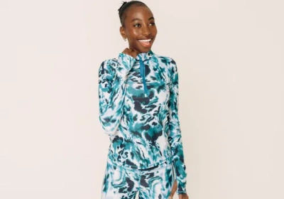 Tutublue Zip-front Rash Guard Swim Top In Blue