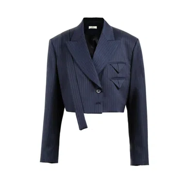 Tuva Collection Women's Blue Navy Pinstripe Cropped Blazer