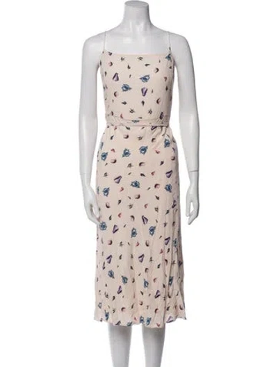 Pre-owned Tvf For Dvf Floral Print Midi Length Dress In Neutral