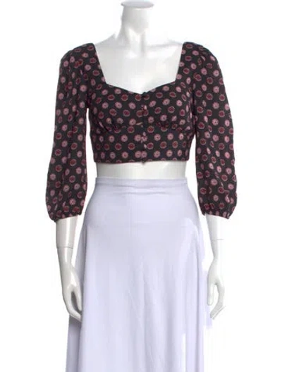 Pre-owned Tvf For Dvf Floral Print Square Neckline Crop Top In Black