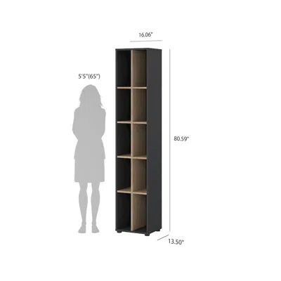 Tvilum Sign Narrow 10 Shelf Bookcase/ Bookcase With Divider, Matte Grey/jackson Hickory In Black