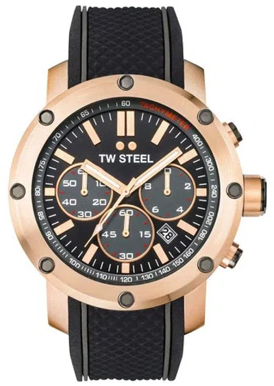 Pre-owned Tw Steel Grandeur Tech Chrono Rose Gold Pvd Silicon Date Quartz Mens Watch Ts5