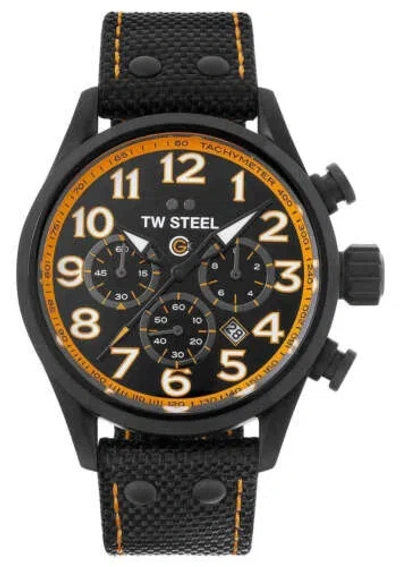 Pre-owned Tw Steel Volante Gck Rallycross Chrono Black Pvd Textile Quartz Mens Watch Tw981