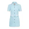 Tweedlabel Women's Colette Dress Powder Blue Tweed Mini Dress With Silver Buttons