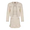Tweedlabel Women's White Ariana Cream Tweed Three-piece Set With Cropped Jacket & Ruffle Skirt