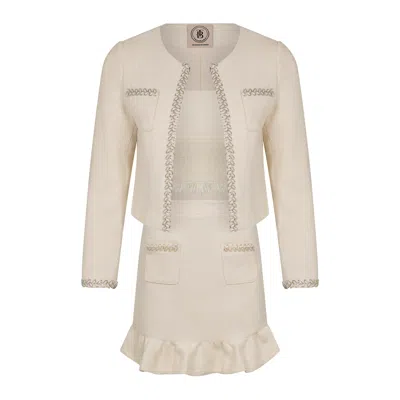 Tweedlabel Women's White Ariana Cream Tweed Three-piece Set With Cropped Jacket & Ruffle Skirt