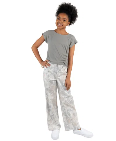 Tween Diva Kids' Girls' 7-16 Rib Knit T-shirt And Printed Twill Pant, 2-piece Set In Sage