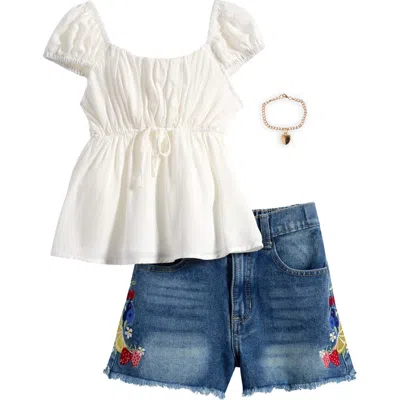 Tween Diva Kids' Babydoll Top, Shorts & Bracelet Set In Multi
