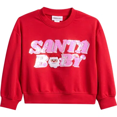 Tween Diva Kids' French Terry Santa Sweatshirt In Red
