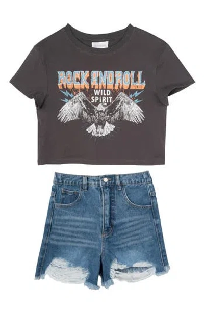 Tween Diva Kids' Graphic T-shirt & Distressed Denim Shorts Set