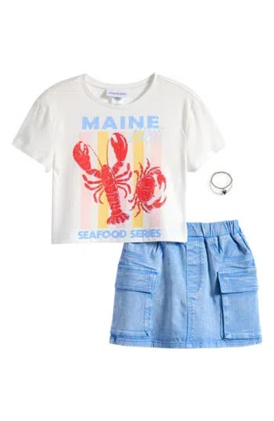 Tween Diva Kids' Graphic T-shirt & Denim Skirt Set In Multi