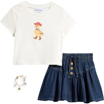 Tween Diva Kids' Graphic T-shirt, Skirt & Bracelet Set In Black