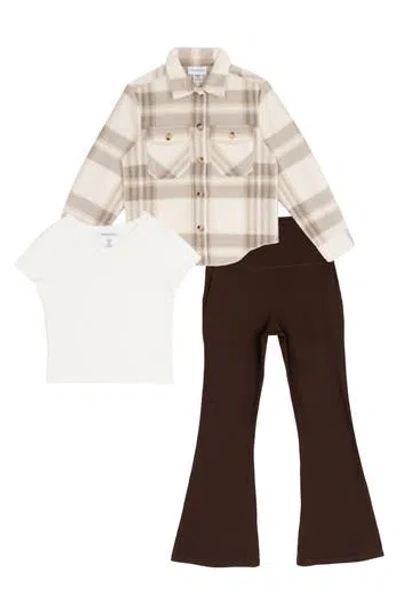 Tween Diva Kids' Shacket, T-shirt & Wide Leg Pants Set In Beige