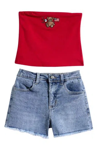 Tween Diva Kids' Tube Top & Shorts Set In Animal Print
