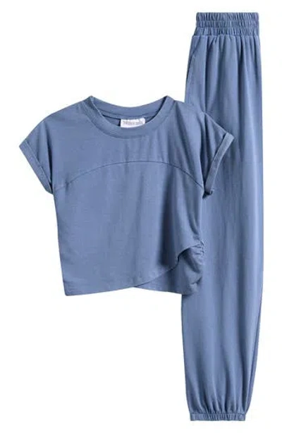 Tween Diva Kids' Washed Knit T-shirt & Joggers Set In Blue