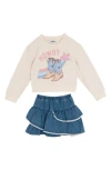 Tween Diva Kids' Western Sweatshirt & Ruffle Skirt Set In White