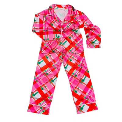 Tweenstyle Kids' Tweens' Silky Holiday Plaid Lounge Set In Pink
