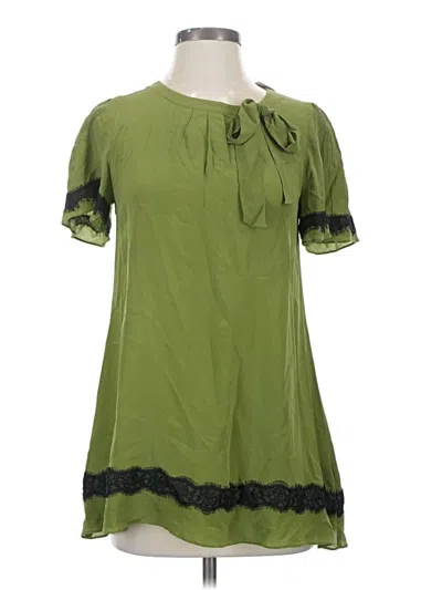 Pre-owned Twelve By Twelve Short Sleeve Silk Top Green Keyhole Neckline Tops