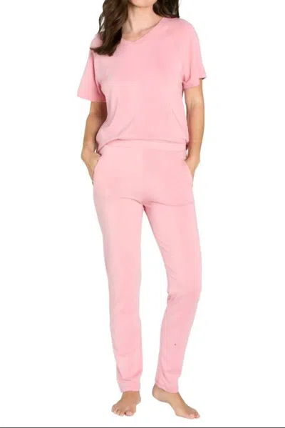 Twelve Eighty Eight Brenda Short Sleeve Loungewear Set In Silky Rose In Pink