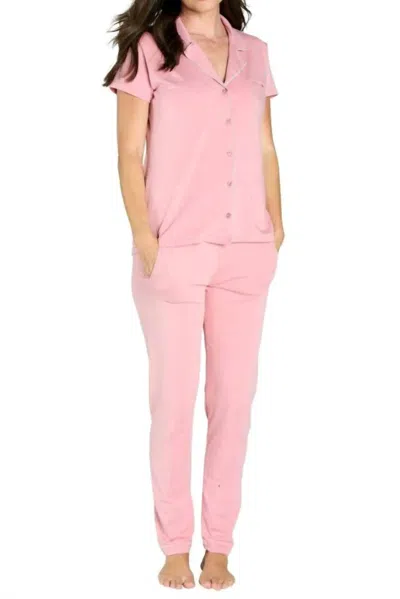 Twelve Eighty Eight Brenda Short Sleeve Pajama Set In Silky Rose In Pink