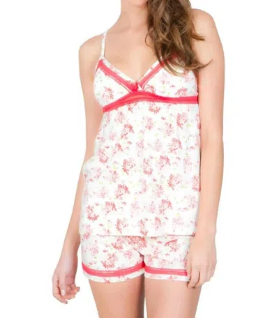 Twelve Eighty Eight Elizabeth Spaghetti Strap Camisole Boxer Pajama Set In Red Hydrangeas In Pink