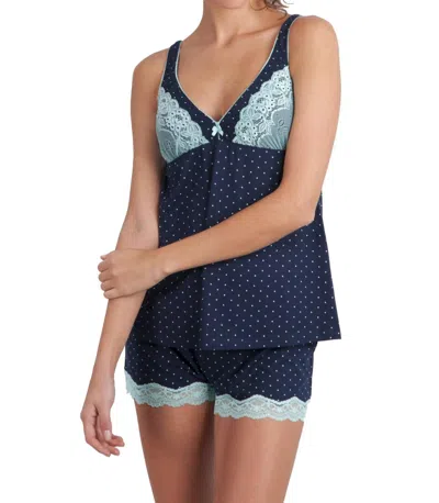 Twelve Eighty Eight Ivania Spaghetti Strap Camisole And Boxer Pajama Set In Mint Polka Dot In Blue