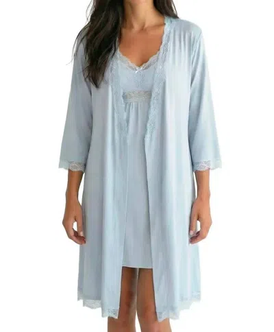 Twelve Eighty Eight Leslie Spaghetti Strap Chemise Robe Set In Chambray In Blue