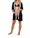 Twelve Eighty Eight Lily Elbow Sleeve Robe In Black With Cheetah Print