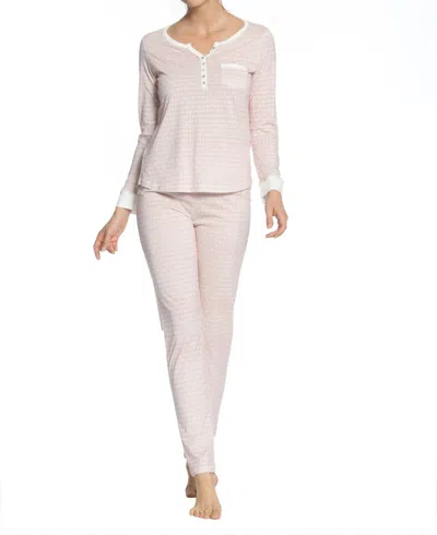Twelve Eighty Eight Long Sleeve Henley Pajama Set In Red Geometric Print In Pink