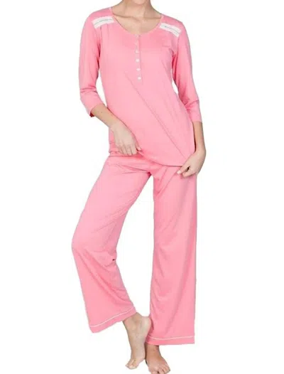 Twelve Eighty Eight Misha Elbow Sleeve Pullover Top Pajama Set In Papaya In Pink
