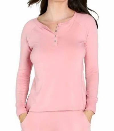 Twelve Eighty Eight Olivia Long Sleeve Henley Tee In Silky Rose In Red