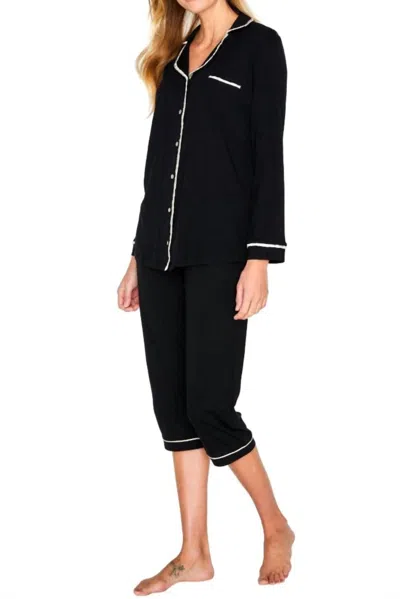 Twelve Eighty Eight Sophie Basic Long Sleeve Cropped Pajama Set In Black