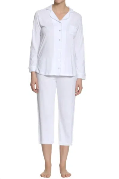 Twelve Eighty Eight Sophie Basic Long Sleeve Cropped Pajama Set In White