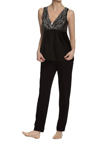 Twelve Eighty Eight Tank Camisole Full Length Pant Pajama Set In Silver Two Tone Lace In Multi