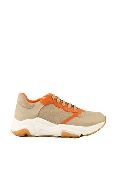 Twelve Style Division Leather/other Fibers Sneakers - Beige/orange In Multi