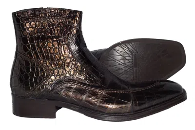 Pre-owned Twenty 216 Italian Men Brown Porcelain Animal Print Leather Ankle Boots