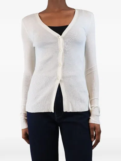 Pre-owned Twenty 8 Twelve Christine Ribbed-knit Cardigan In White