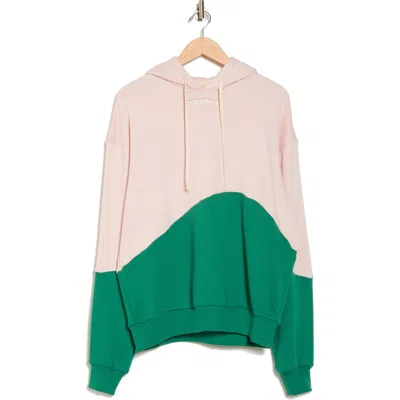 Twenty Colorblock French Terry Hoodie In Leaf/pink Clay