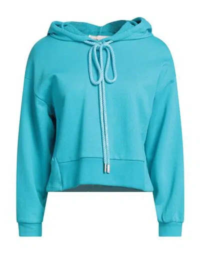 Twenty Easy By Kaos Woman Sweatshirt Turquoise Size 6 Cotton, Elastane In Blue