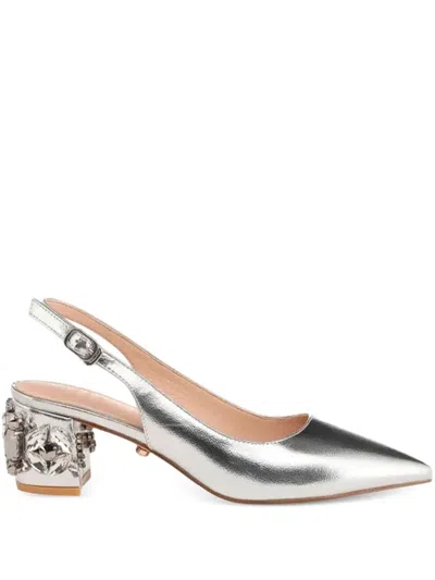 Twenty Four Haitch 50mm Anastasia Crystal-embellished Slingback Pumps In Silver
