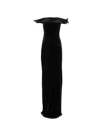 Twenty Four Haitch Abito Off-the-shoulder Rhinestone-embellished Maxi Dress In Black