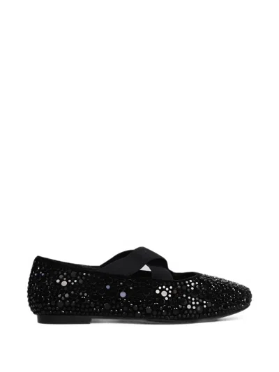 Twenty Four Haitch Aevi Crystal-embellished Crossover-strap Ballet Flats In Black
