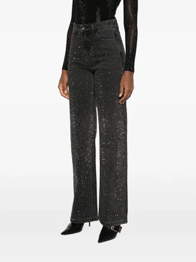 Twenty Four Haitch Anser Rhinestone-embellished Wide-leg Jeans In Gray