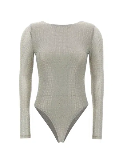 Twenty Four Haitch Arches Rhinestone-embellished Bodysuit In Gray