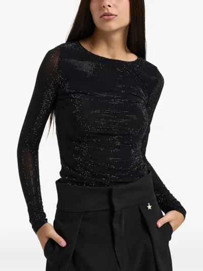 Twenty Four Haitch Arches Rhinestone-embellished Long-sleeve Top In Black