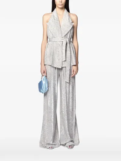 Twenty Four Haitch Arizona Sequin-embellished Belted Vest In Metallic