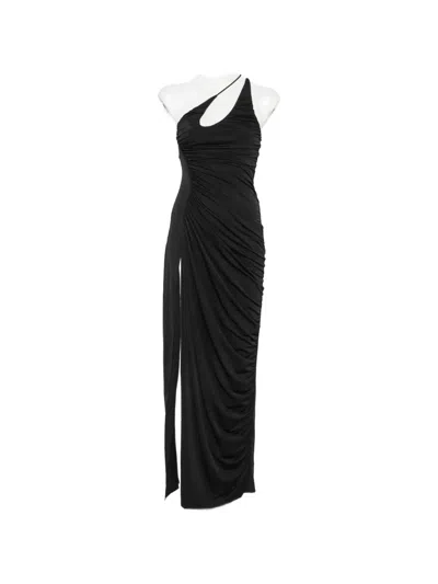 Twenty Four Haitch Arutas Ruched Side-slit Dress In Black